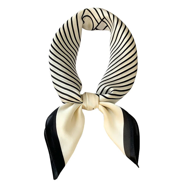 Luxury brand silk plaid square scarf for women, styled as a neck or hair tie