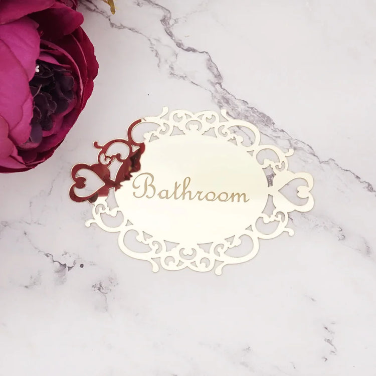 Decorative oval mirror sticker for door signage in bedroom or bath