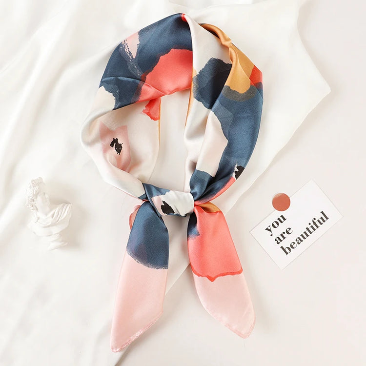 Luxury brand silk plaid square scarf for women, styled as a neck or hair tie