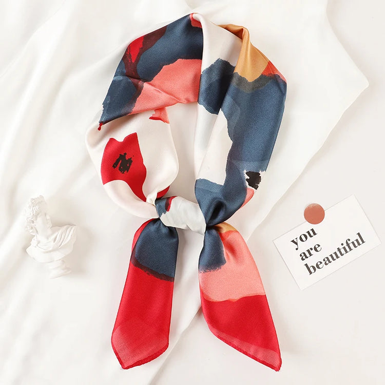 Luxury brand silk plaid square scarf for women, styled as a neck or hair tie