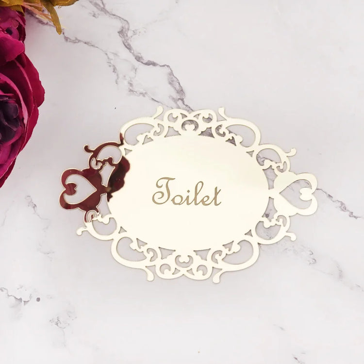 Decorative oval mirror sticker for door signage in bedroom or bath