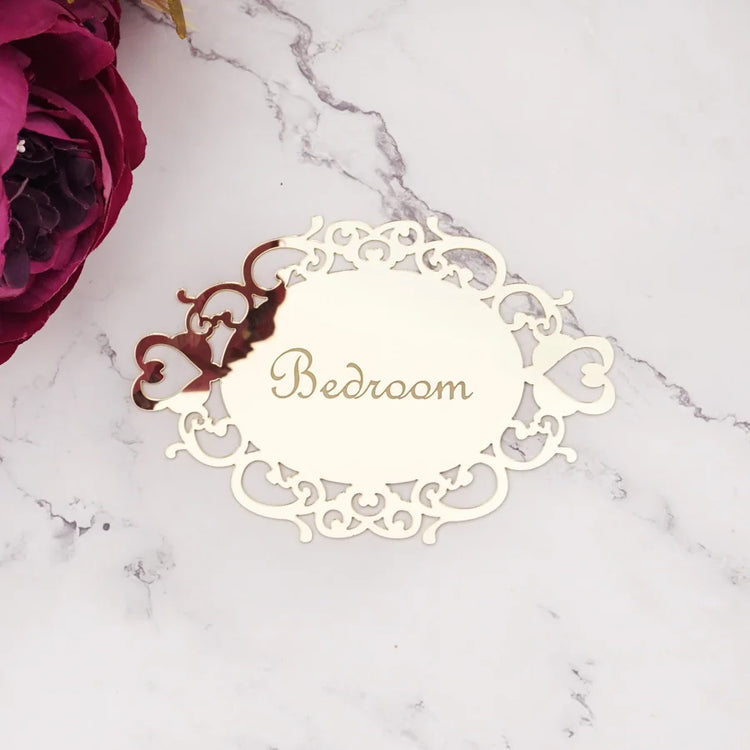 Decorative oval mirror sticker for door signage in bedroom or bath