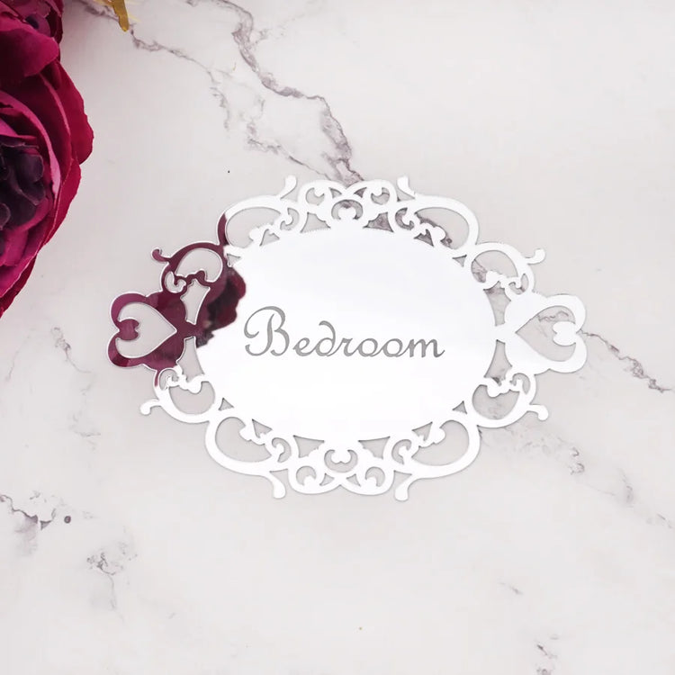 Decorative oval mirror sticker for door signage in bedroom or bath