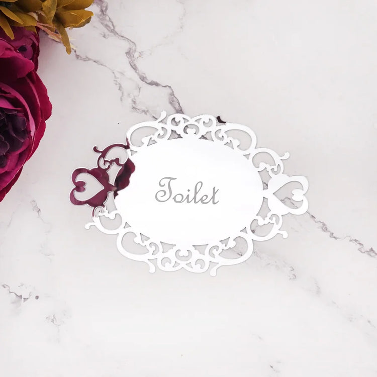 Decorative oval mirror sticker for door signage in bedroom or bath