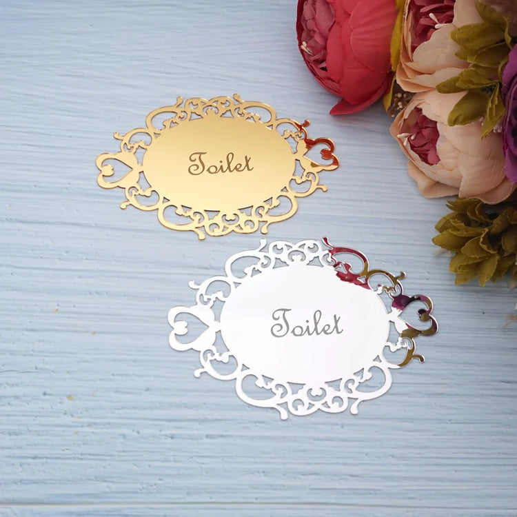 Decorative oval mirror sticker for door signage in bedroom or bath