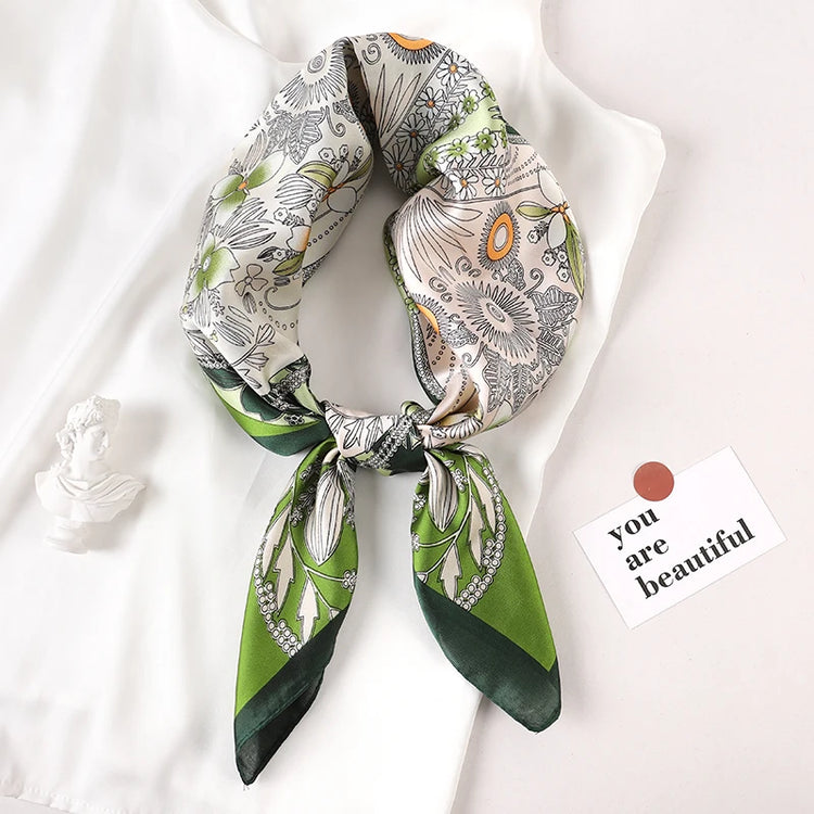 Luxury brand silk plaid square scarf for women, styled as a neck or hair tie