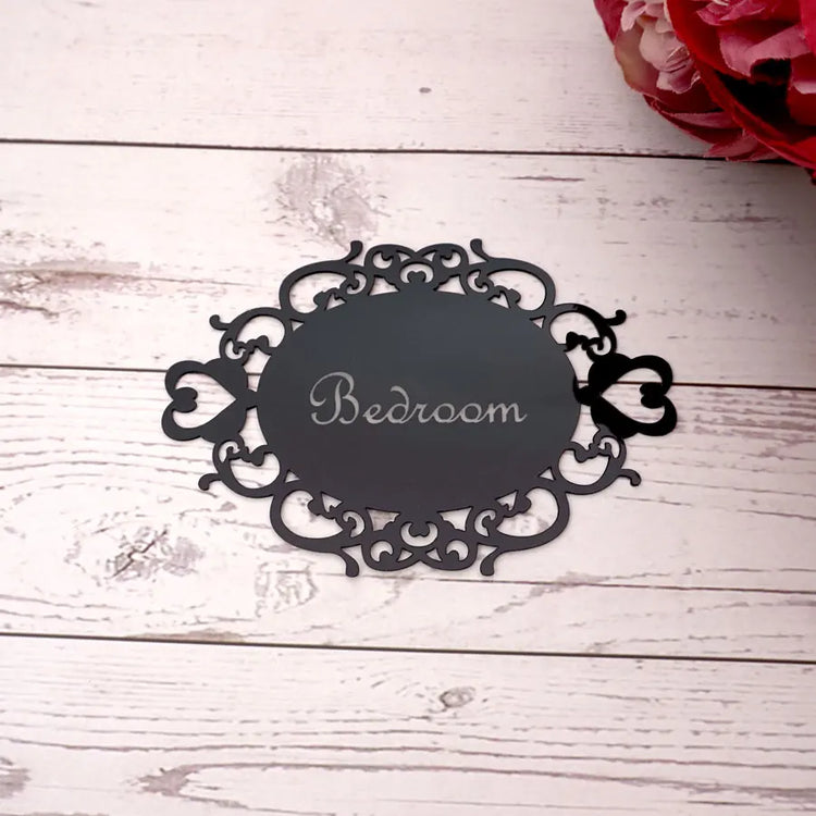 Decorative oval mirror sticker for door signage in bedroom or bath