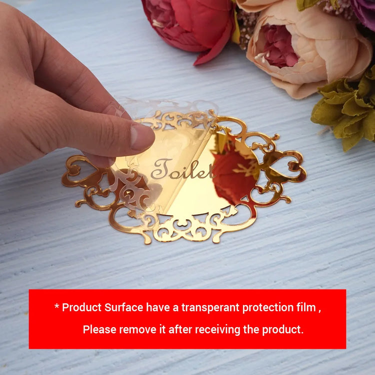 Decorative oval mirror sticker for door signage in bedroom or bath