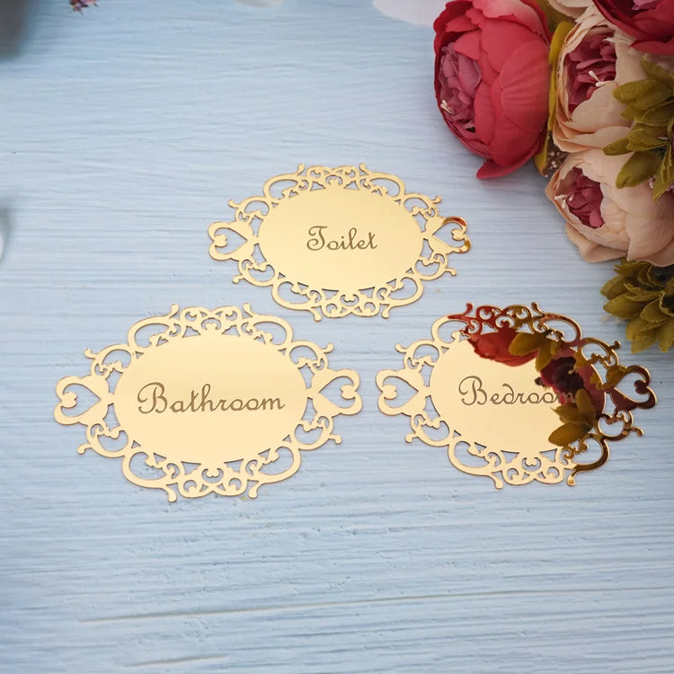 Decorative oval mirror sticker for door signage in bedroom or bath