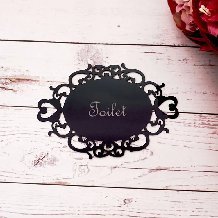 Decorative oval mirror sticker for door signage in bedroom or bath