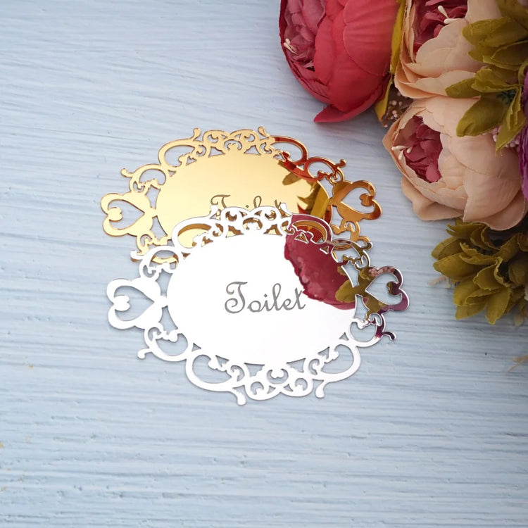 Decorative oval mirror sticker for door signage in bedroom or bath