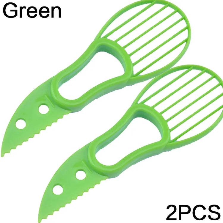3-in-1 avocado slicer with serrated blade, pit remover, and fruit scooper