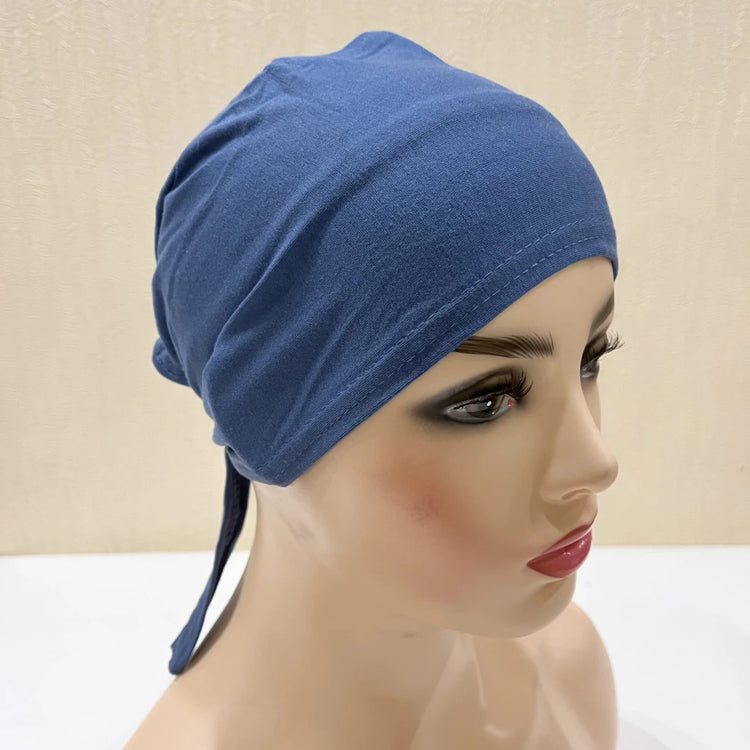 Cotton inner hijab with adjustable tie-back design, breathable and comfortable fit