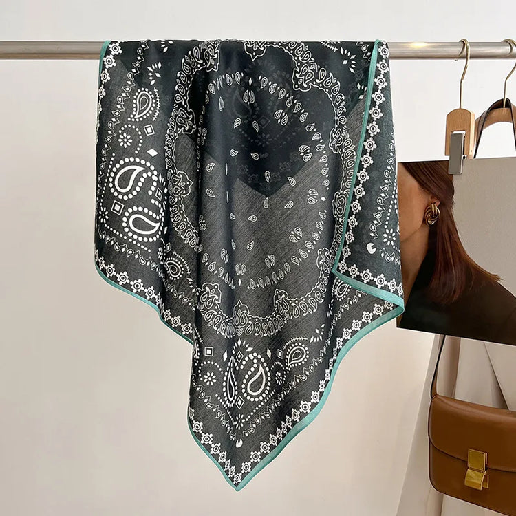 70cm square scarf for women with cashew print, breathable imitation silk fabric