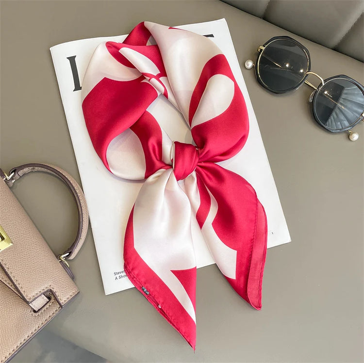 Luxury brand silk plaid square scarf for women, styled as a neck or hair tie