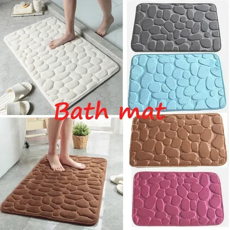 Super absorbent bath mat with cobblestone design