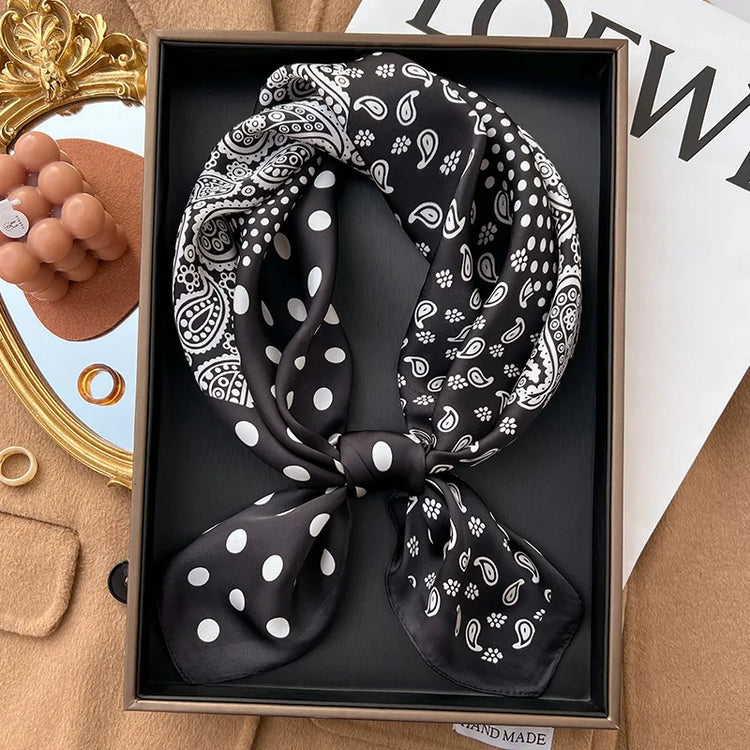 Polka dot silk bandana for women, worn as a ribbon, shawl, or stylish hijab