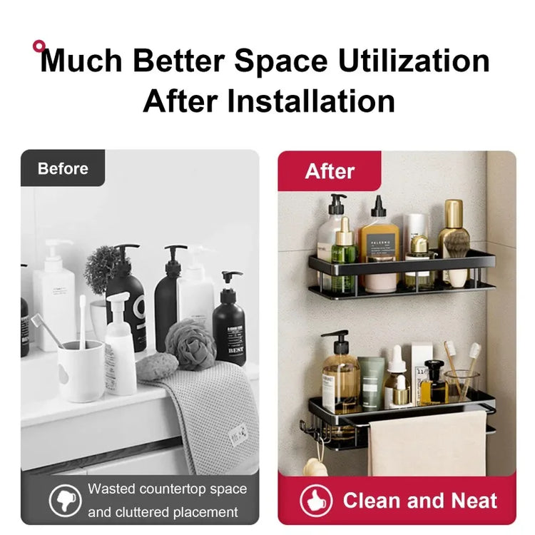 Waterproof aluminum shower shelf for organizing bath products without drilling