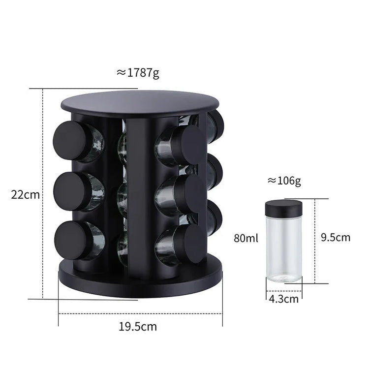 12-piece spice jar set with rotating rack, ideal for herbs and condiments