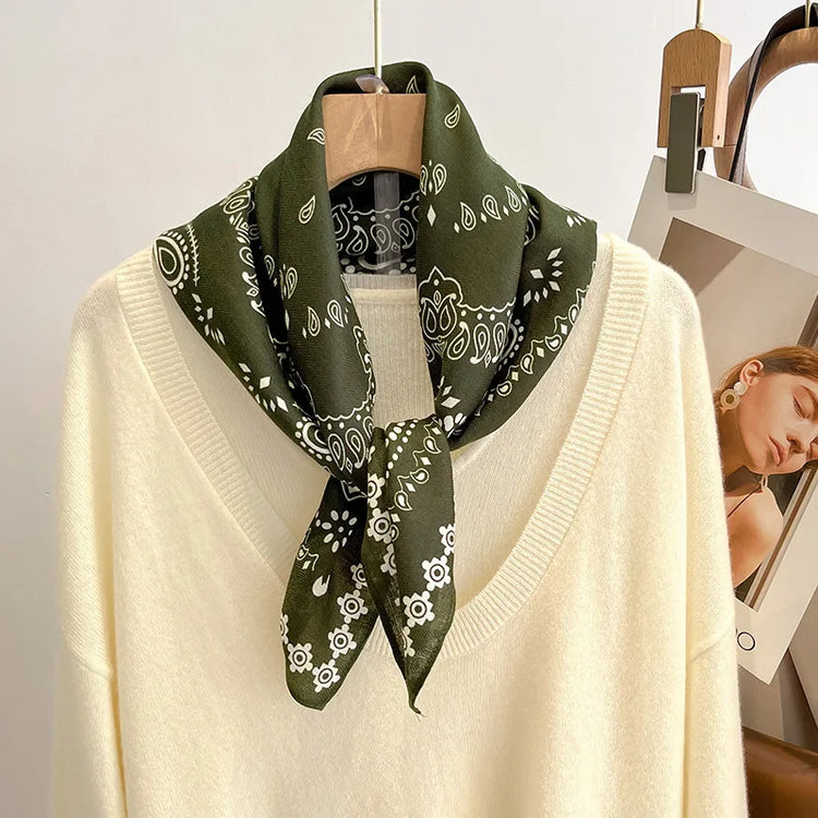 70cm square scarf for women with cashew print, breathable imitation silk fabric