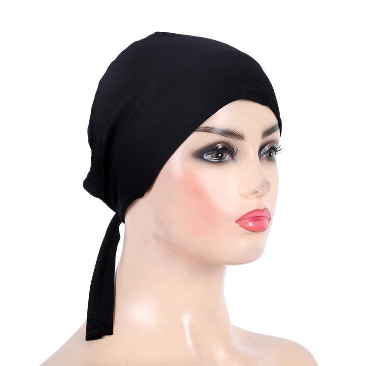 Cotton inner hijab with adjustable tie-back design, breathable and comfortable fit