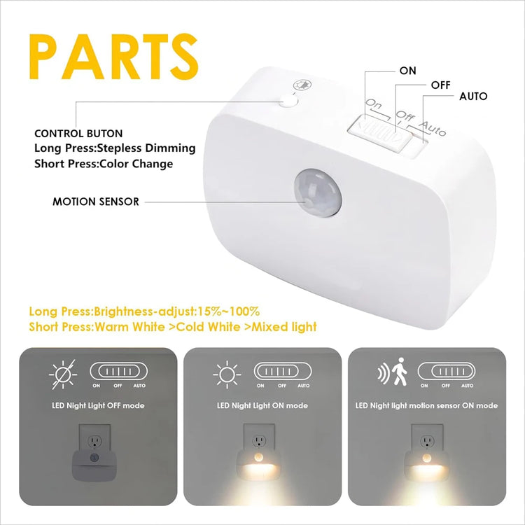 Energy-efficient LED night light with motion sensor, 220V EU plug, for bathroom and corridor