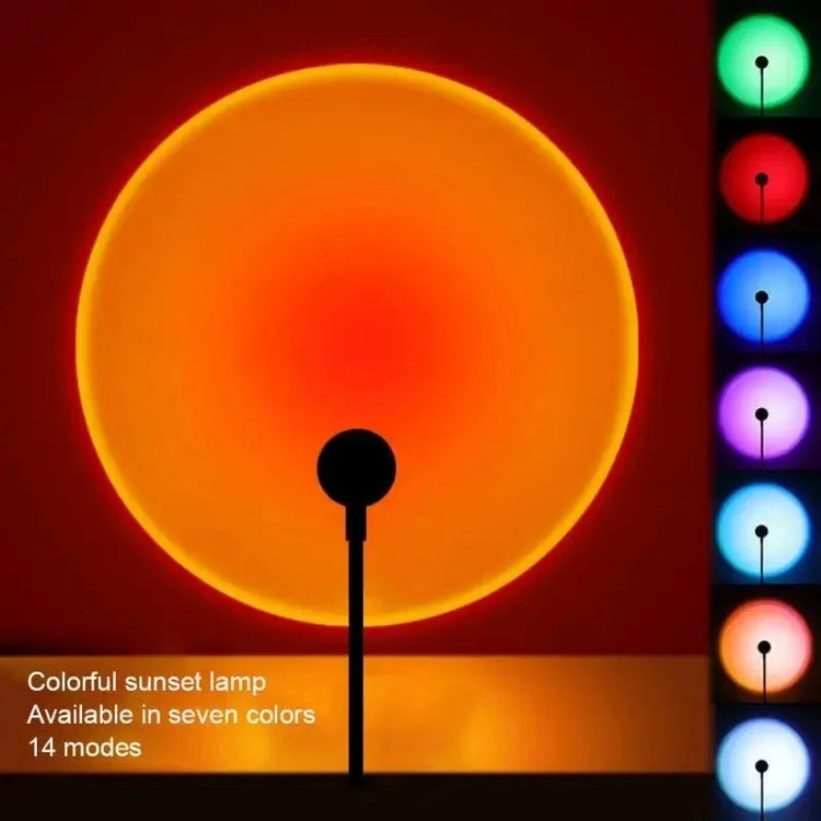 Sunset projection lamp illuminating room with vibrant colors