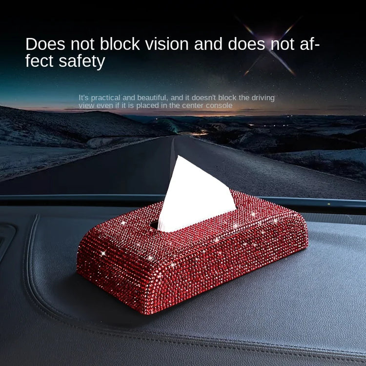 Luxury diamond tissue box holder with rhinestone embellishments for car and home decor