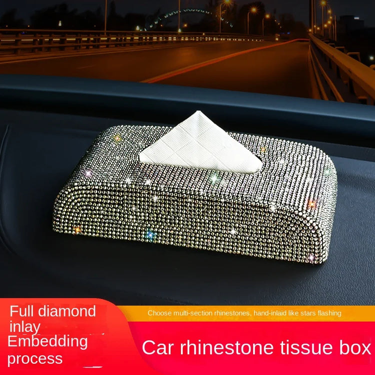 Luxury diamond tissue box holder with rhinestone embellishments for car and home decor