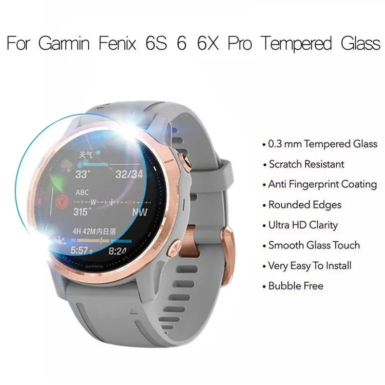 Tempered glass screen protector for Garmin Fenix 8 (43mm) with 9H hardness and bubble-free installation