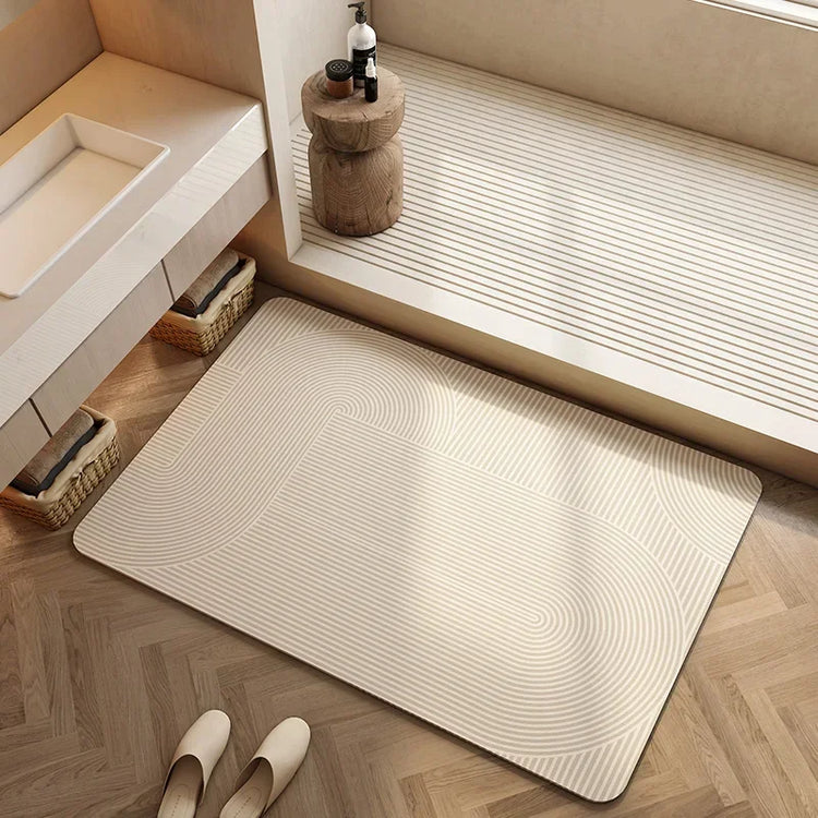 Washable bathroom rug with soft striped design