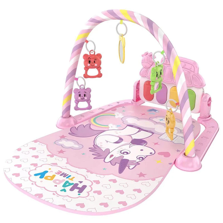 Newborn baby crawling mat with musical toy and fitness stand