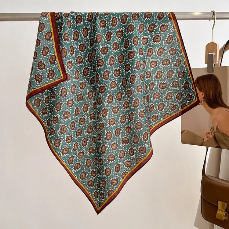 70cm square scarf for women with cashew print, breathable imitation silk fabric