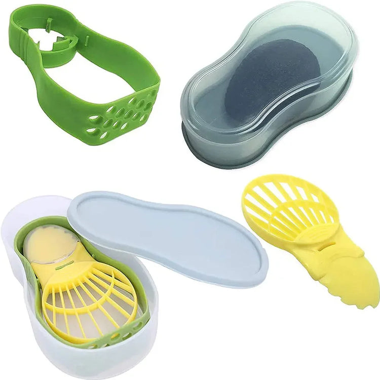 3-in-1 avocado slicer with serrated blade, pit remover, and fruit scooper