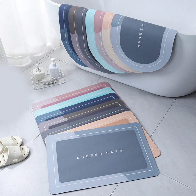 Absorbent bathroom bath mat with anti-slip backing