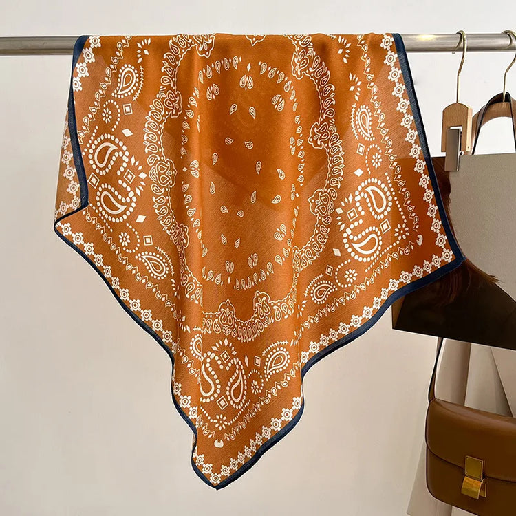 70cm square scarf for women with cashew print, breathable imitation silk fabric