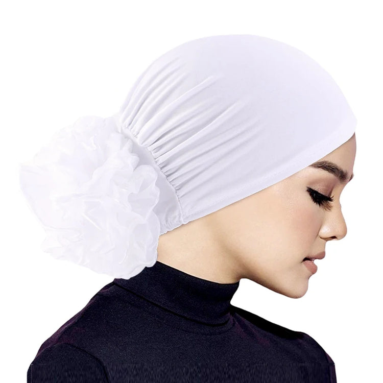 Elastic hair band turban for women, comfortable beanie style with flower accent