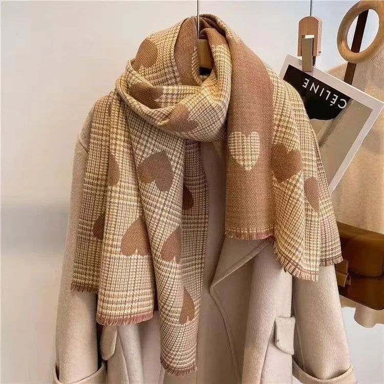Double-side imitation cashmere scarf for women, thickened plaid design for winter warmth