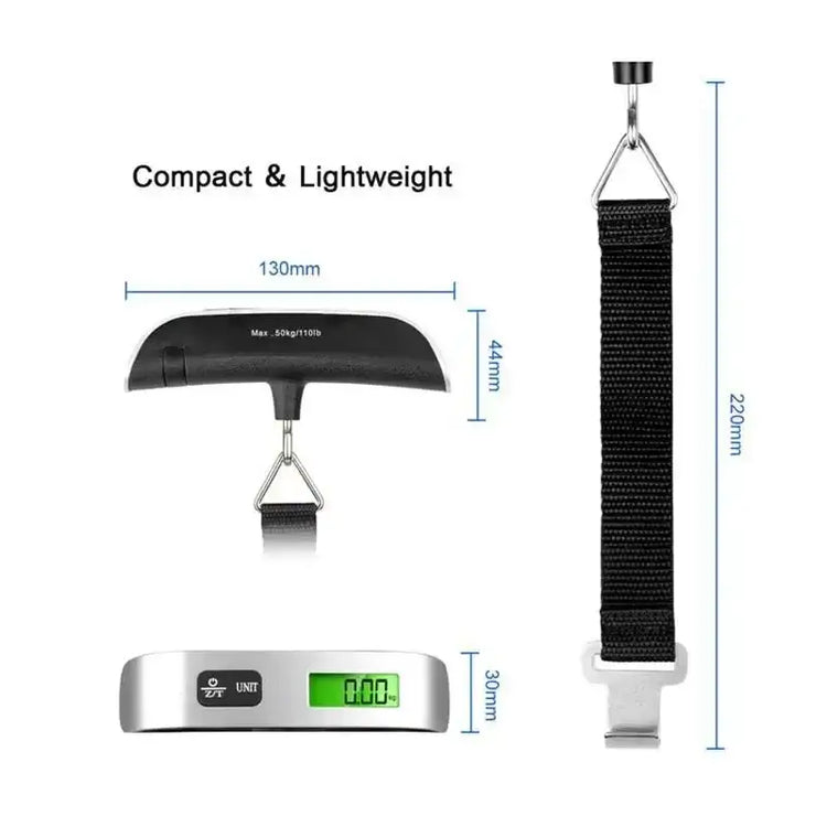 Electronic suitcase scale with backlit screen and tare function