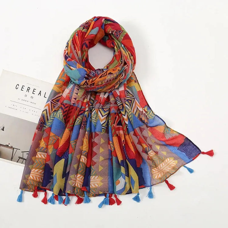 180x90cm printed tassel shawl, ideal for hijab, wrap, or casual beach cover-up
