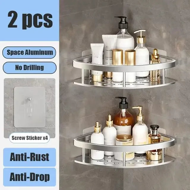 Waterproof aluminum shower shelf for organizing bath products without drilling