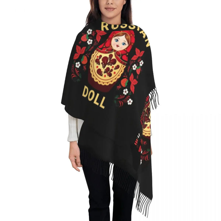 Soft and cozy scarf with colorful Matryoshka doll design