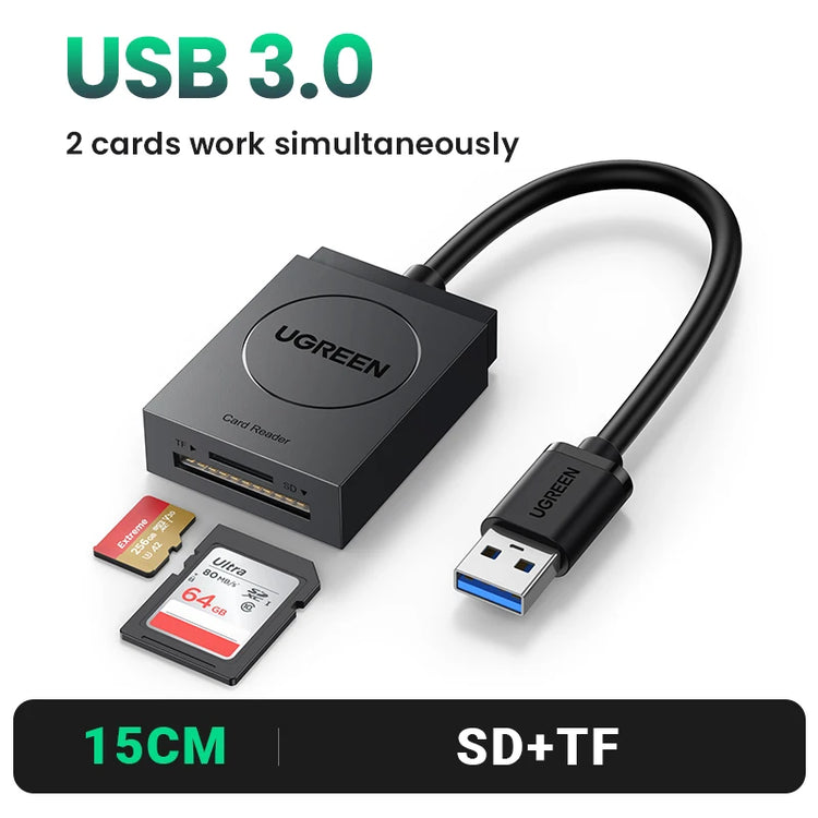 UGREEN 4-in-1 USB 3.0 and USB-C card reader for SD, Micro SD, CF, and MS cards
