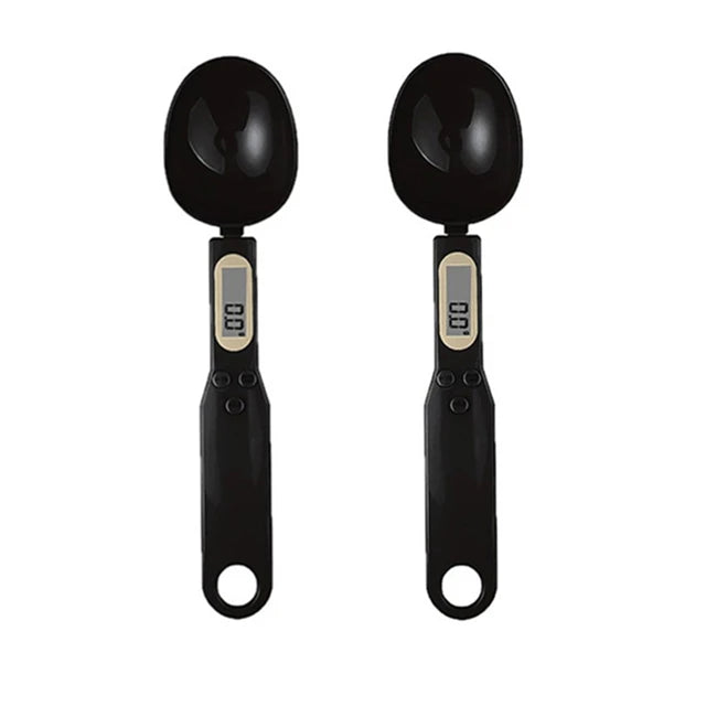 Electronic kitchen scale measuring 0.1–500g with detachable spoon
