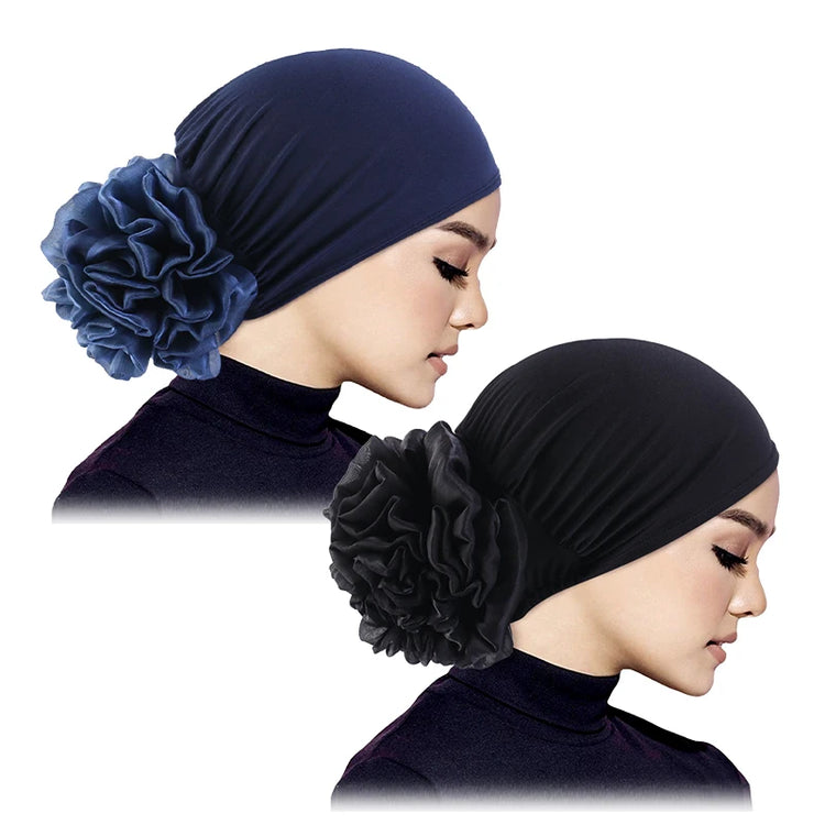 Elastic hair band turban for women, comfortable beanie style with flower accent