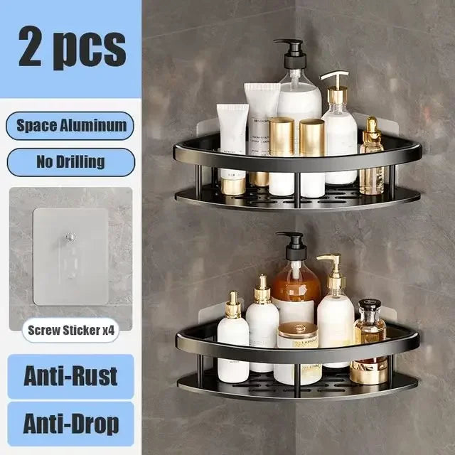 Waterproof aluminum shower shelf for organizing bath products without drilling