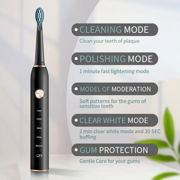 IPX7 waterproof Jianpai electric toothbrushes in black and white with ergonomic design and replaceable brush heads