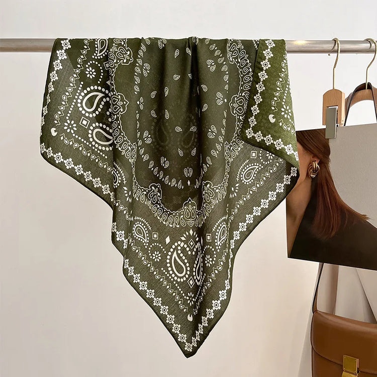 70cm square scarf for women with cashew print, breathable imitation silk fabric