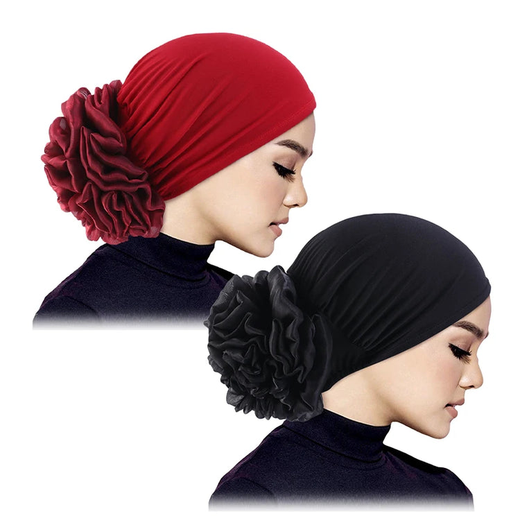 Elastic hair band turban for women, comfortable beanie style with flower accent
