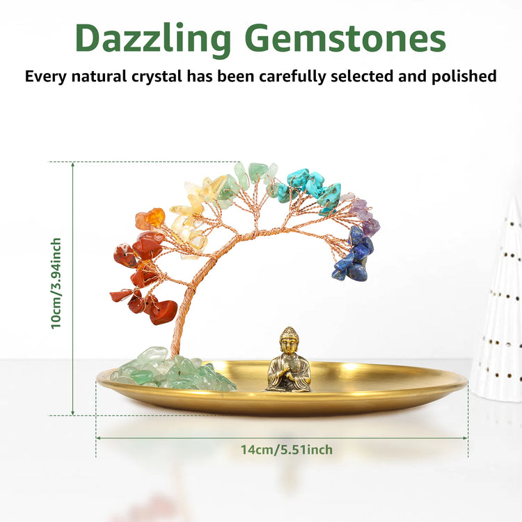 Decorative chakra crystal tree with Buddha figurine for enhancing positive energy in living areas